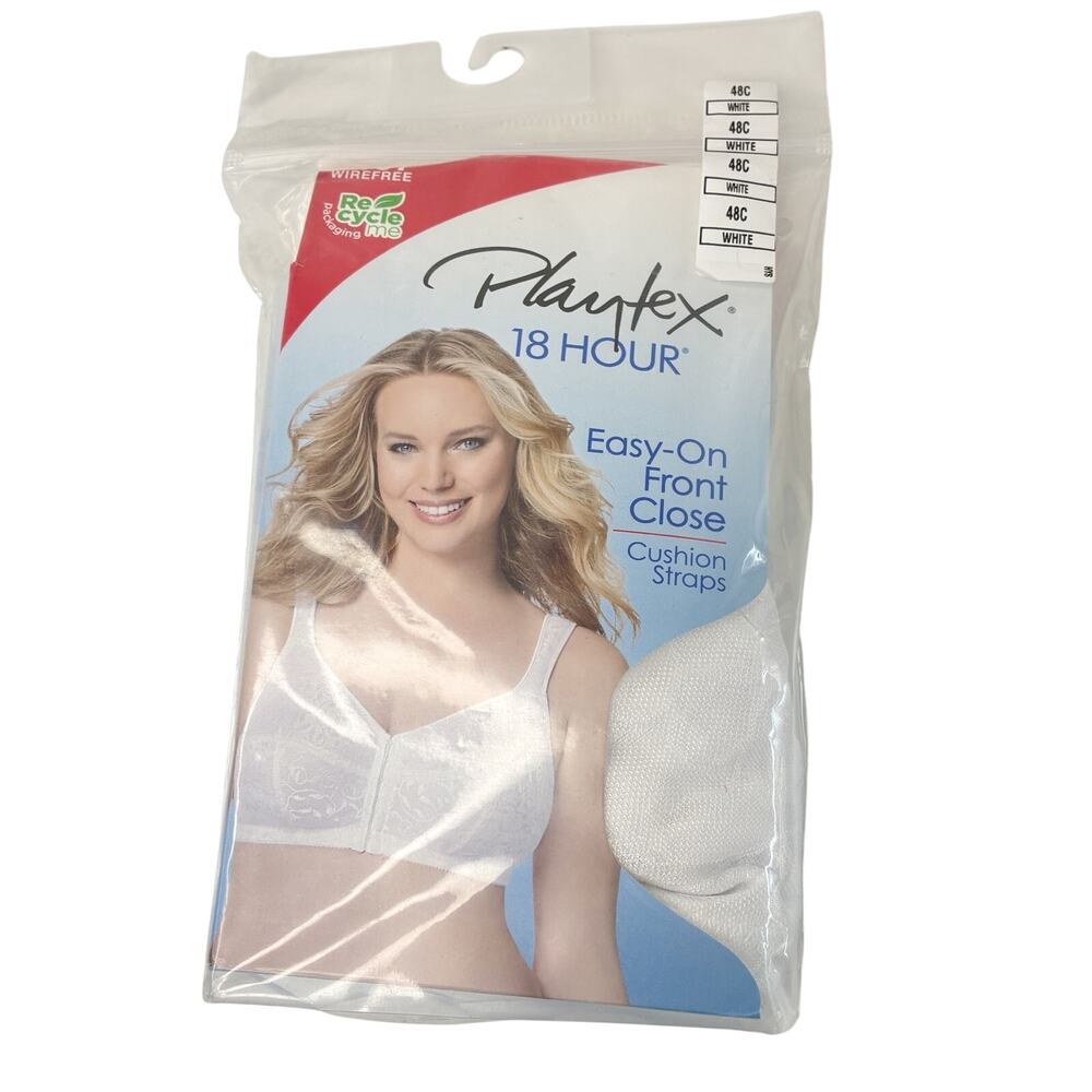 Playtex 18 Hour 1107 Wireless Front Close Bra White Cushion Straps Size 48C